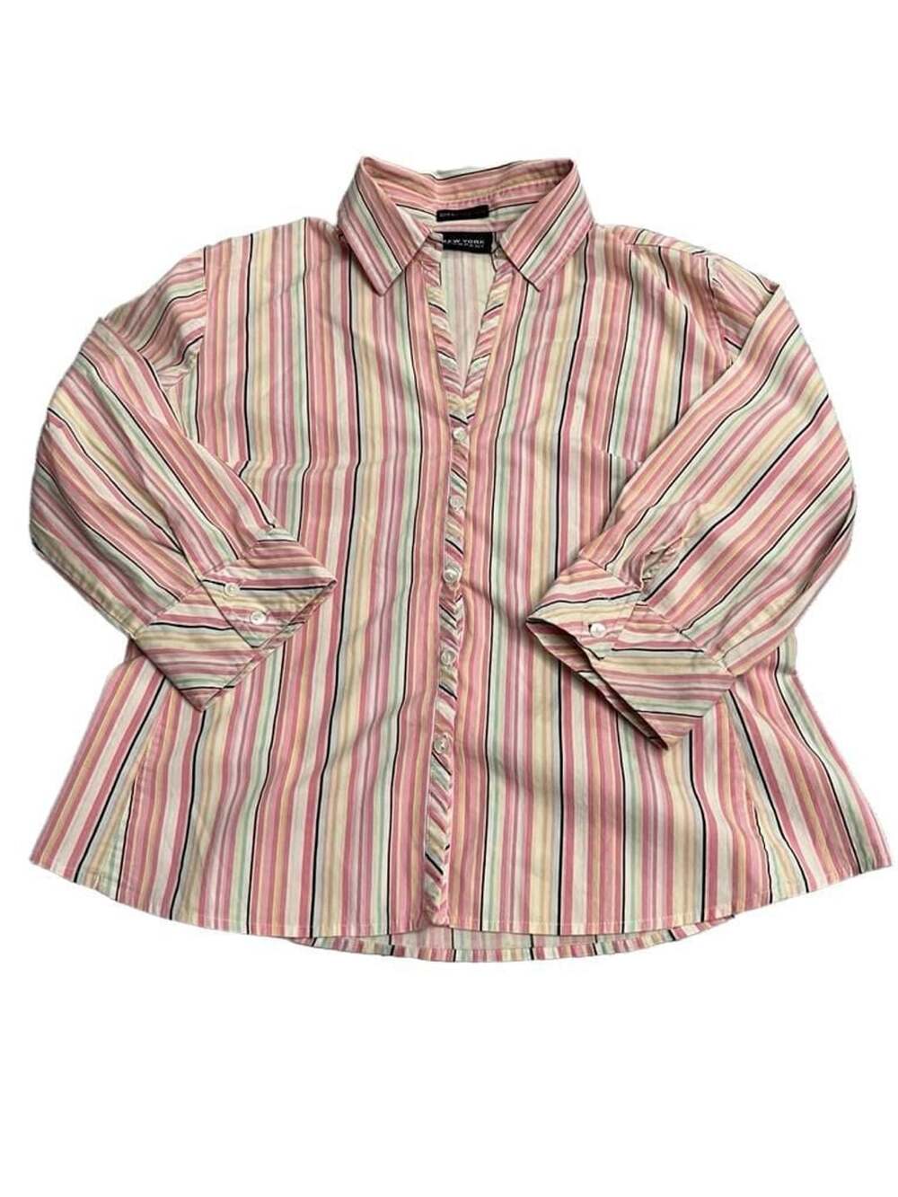 New York & Company City Stretch Women's M Pink Striped 3/4 Sleeve Shirt.